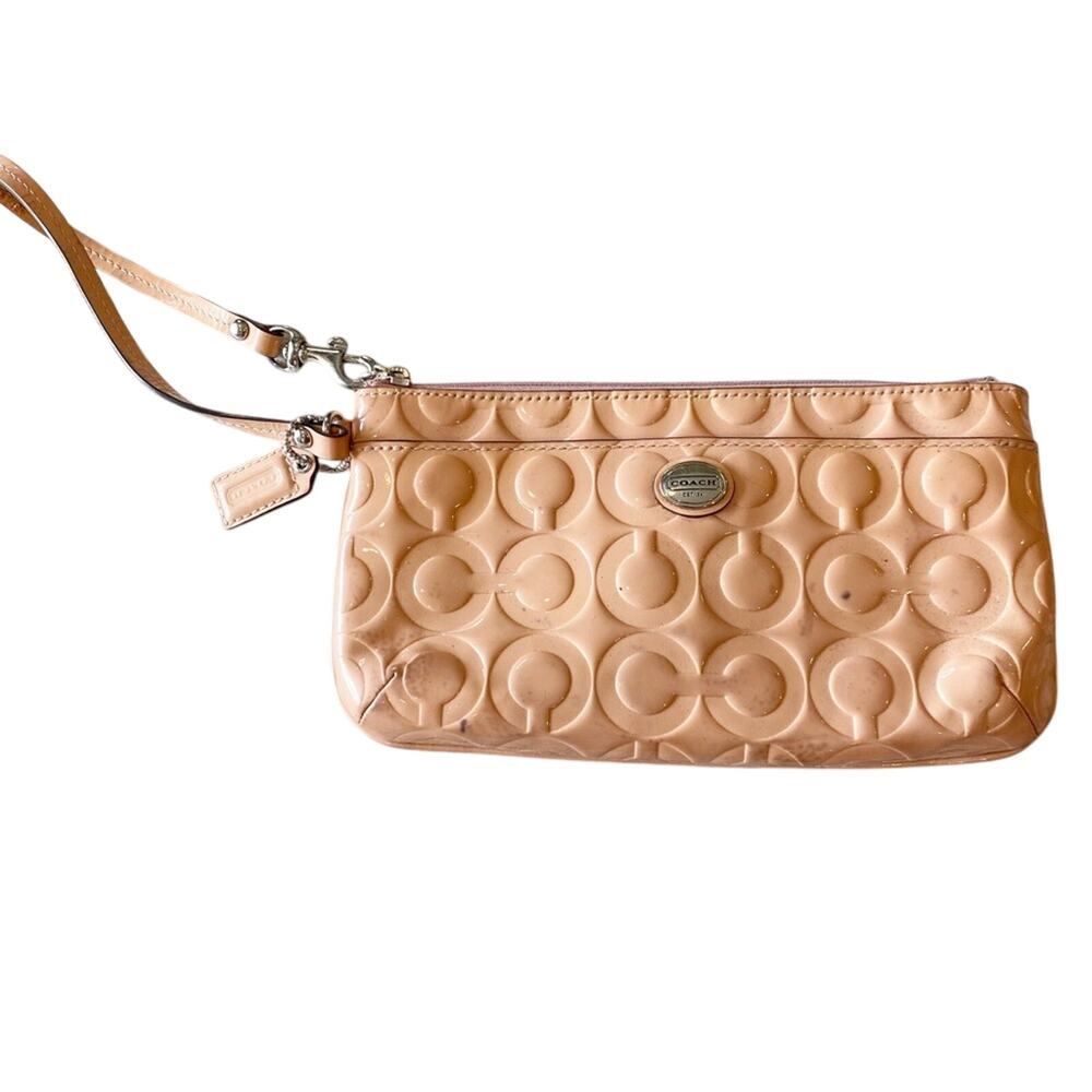 Coach Pink Signature C Embossed Patent Zip Wristlet Clutch